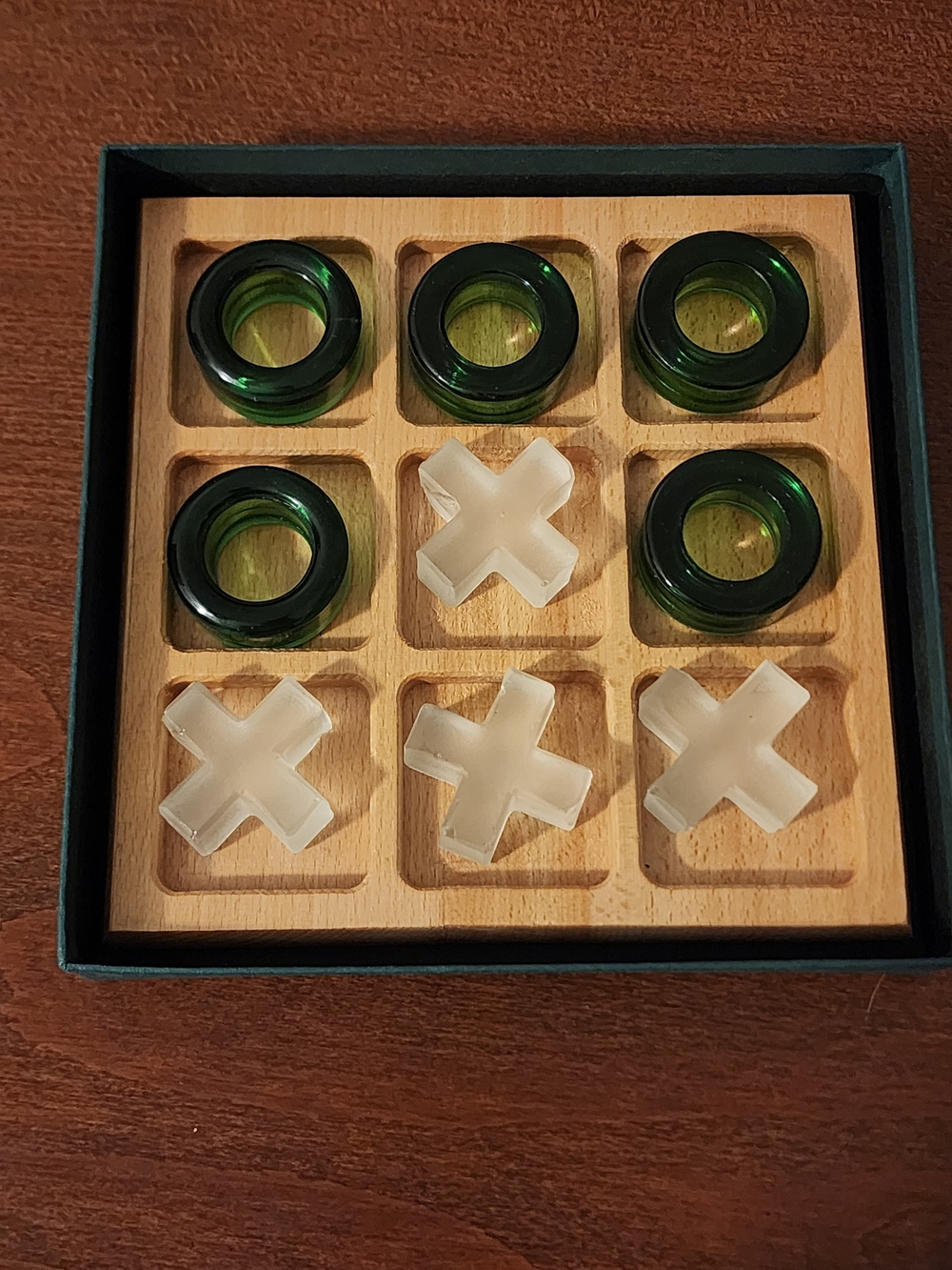 Glass & Frosted Tic Tac Toe Set - Green and White